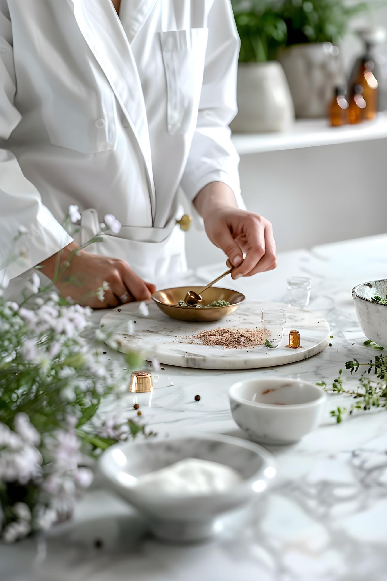 chef arranging table setting near window